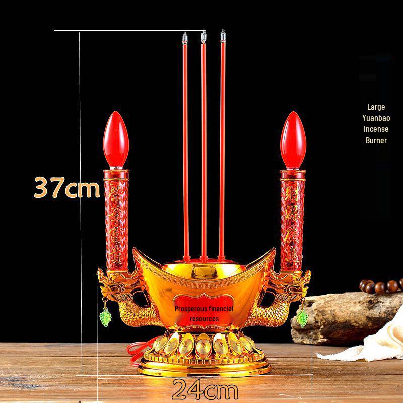 Buddha Offering Electric Candelabra: Complete Set with Incense Burner and Everlasting Lamp for Home Use