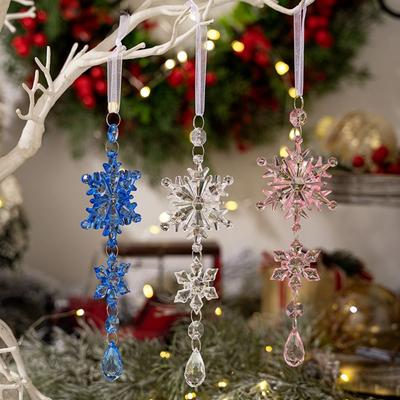 3PCS Acrylic Christmas Snowflake Pendants Transparent Exquisite Snowflake Icicle Pendants DIY Xmas Tree Ice Hanging Ornament