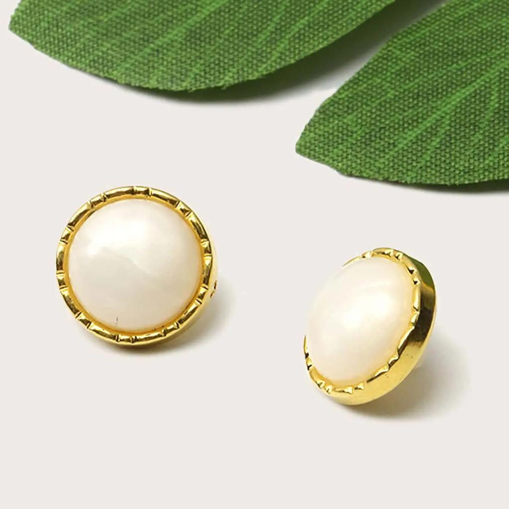 10pcs/Set White Black Color Pearl Shank Buttons Metal Back 15mm Diameter Sewing Buttons For Clothing Dress DIY Decoration