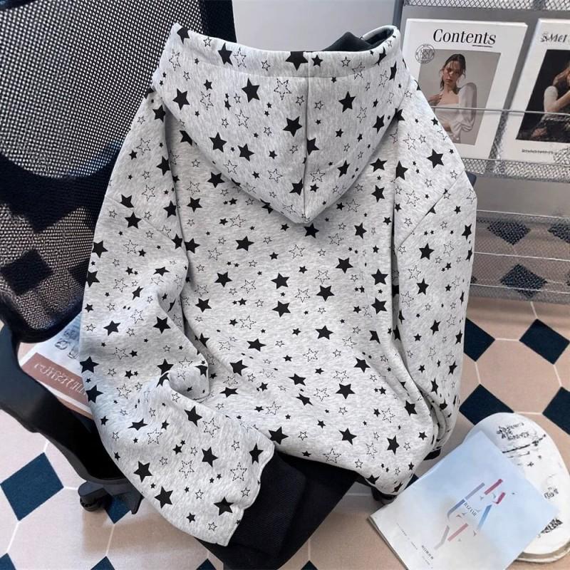 Unisex Oversized Hooded Sweatshirt With Star Print Cotton Blend Fall Winter Warm Casual Top