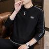 Fashionable Letter Patch Designs T-shirts Autumn New Casual Striped Men's Clothing Long Sleeve Basic Round Neck Korean Pullovers