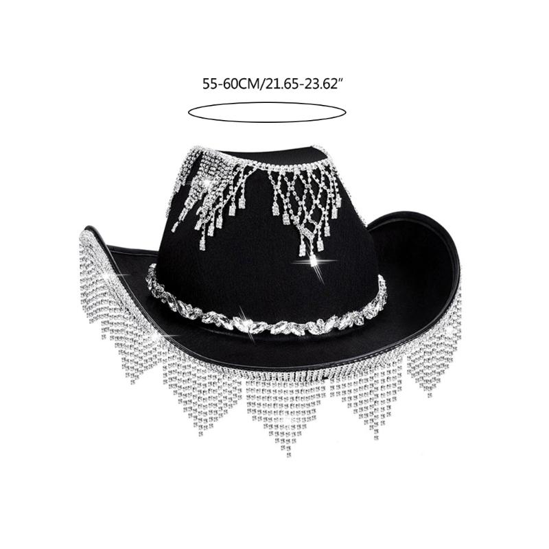 Vacation Cowboy Hats Diamond Tassels Hand Beading Crystal Gift for Girl Cowgirl Hat for Carnivals Music Festival