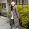 Down Cotton Clothes Women's Medium Length Over the Knee Korean Version Waist Large Fur Collar Thickened Warm Hooded Jacket