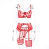 Erotic Lingerie Mesh Stitching Eyelashes Lace Hanging Chain Butterfly Four-piece Set