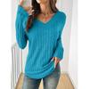 Women S V Neck Long Sleeve Ribbed Knit T Shirt Casual Top