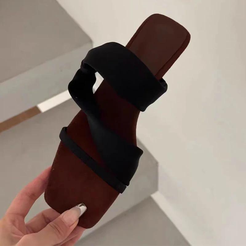 Women Slippers High Heels Shoes New Square Toe Sandals Summer 2025 Dress Woman Slingback Pumps Sexy Sandalias De Mujer