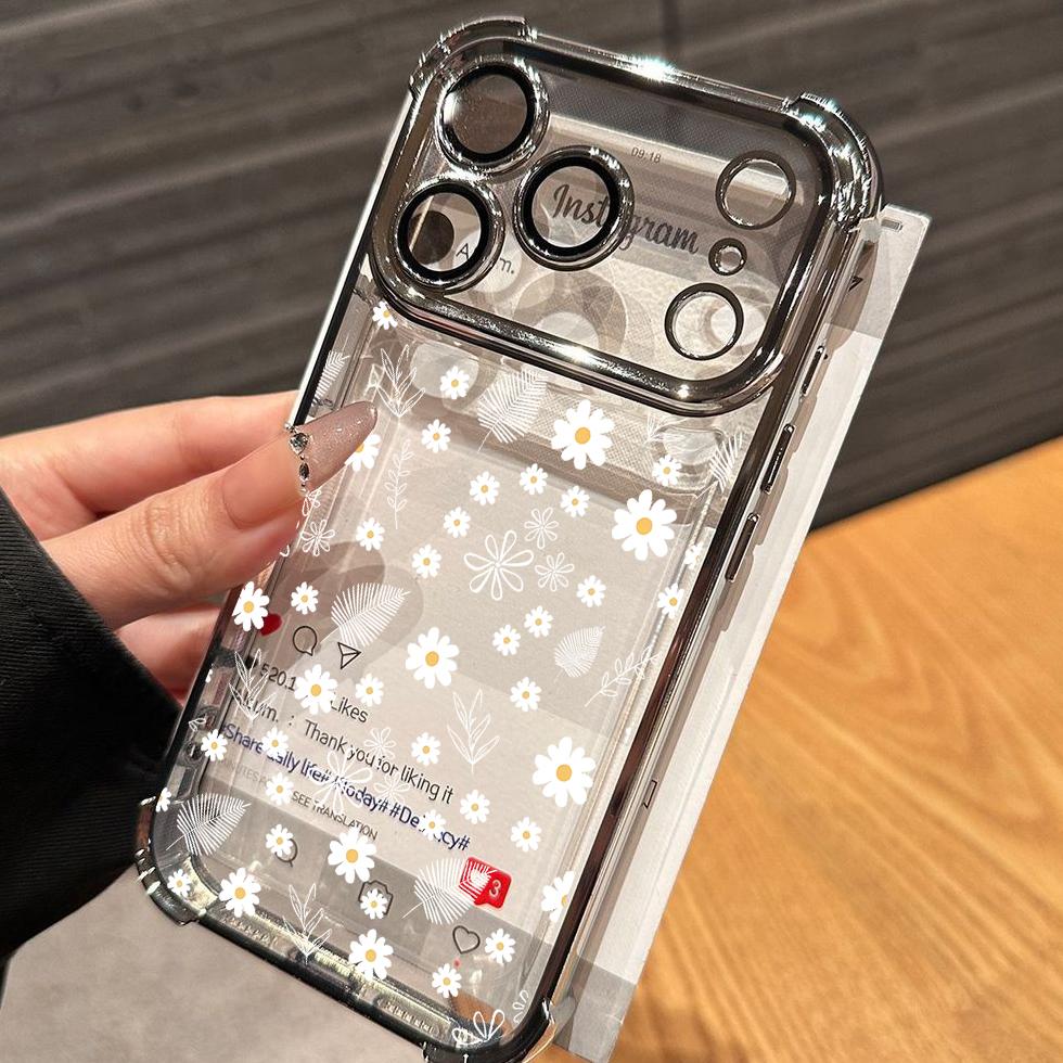 Phone Case For Xiaomi Note 15 14 13 Pro Plus 5G 12 11 11S 4G Redmi 15C 15 14C 12C 10C Plating Cute Clear Daisy Shockproof Cover