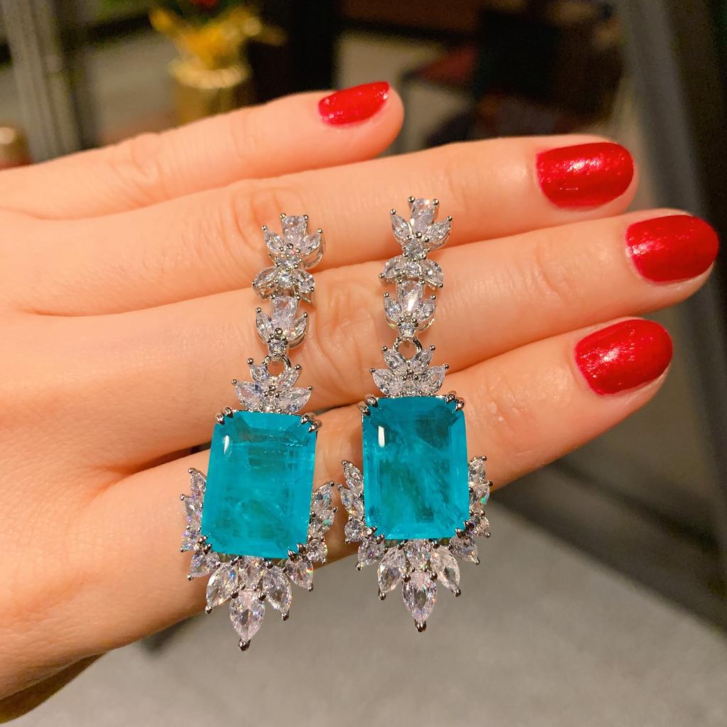 Jewelry Simulation Paraiba Ring Necklace Stud Earrings Set Creative Full Diamond Luxury Set Main 12 * 16