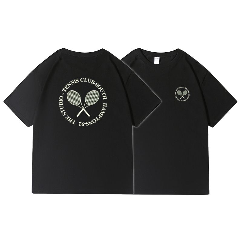 Women's Shoulder Short Sleeve T-shirt American Retro Sports Pure Cotton Loose Summer Tennis Tennis Club Half Sleeve Tops