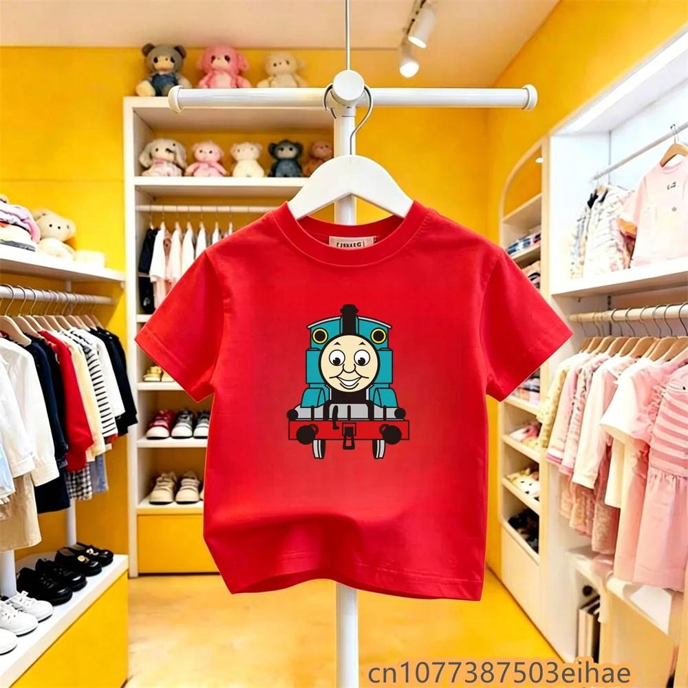 Pure Cotton Kids Tshirt Thomas Train Cartoon Print Short Sleeve Summer Y2K Cute Fun Trendy Design Skinfriendly Daily Outfit