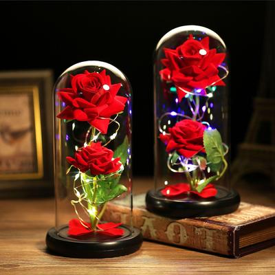 Glass Dome Rose with Lights - Creative Women's Day Gift and Night Light Ornament