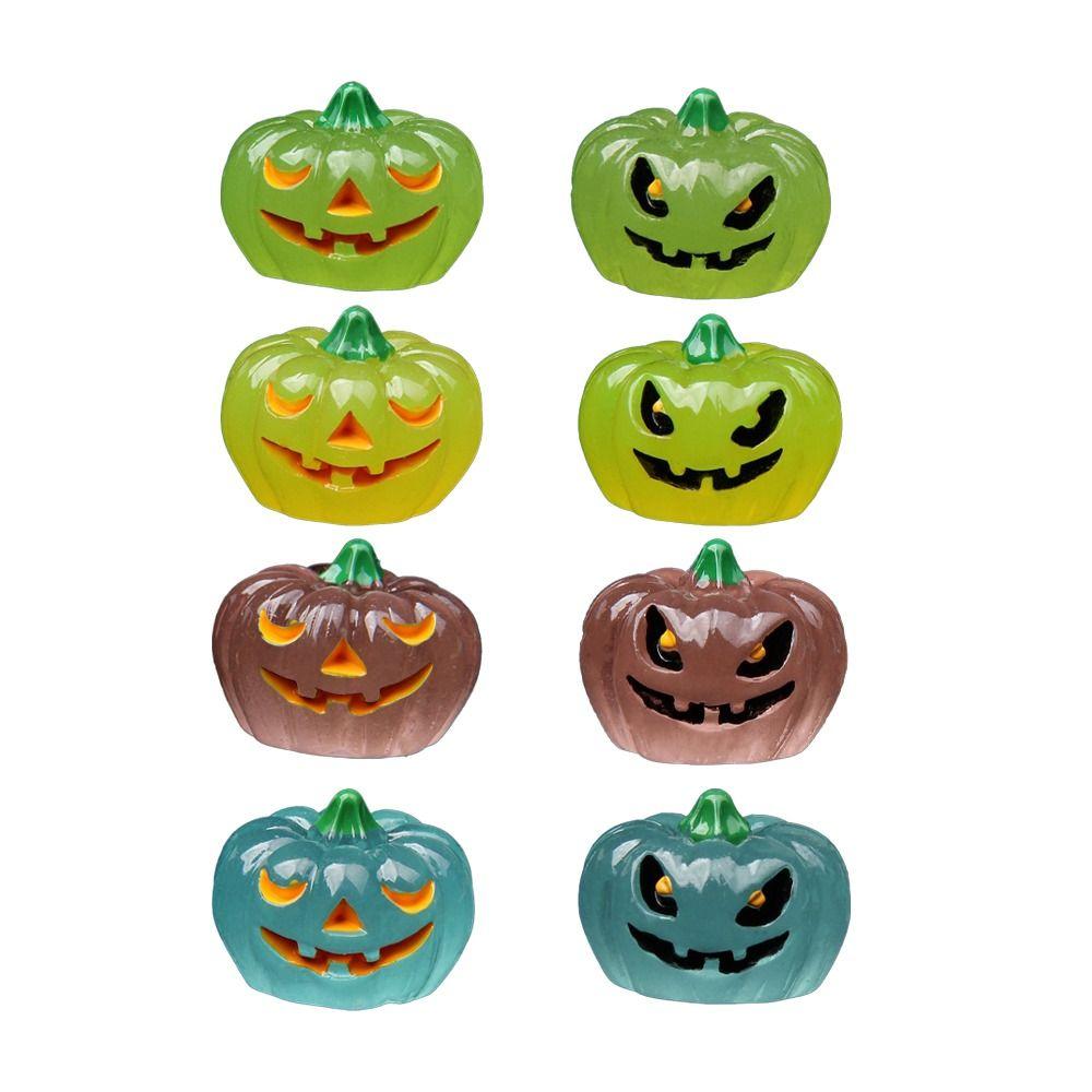 8pcs Halloween Luminous Pumpkin Figures Mini Pumpkin Ornaments  for Patio Yard Garden