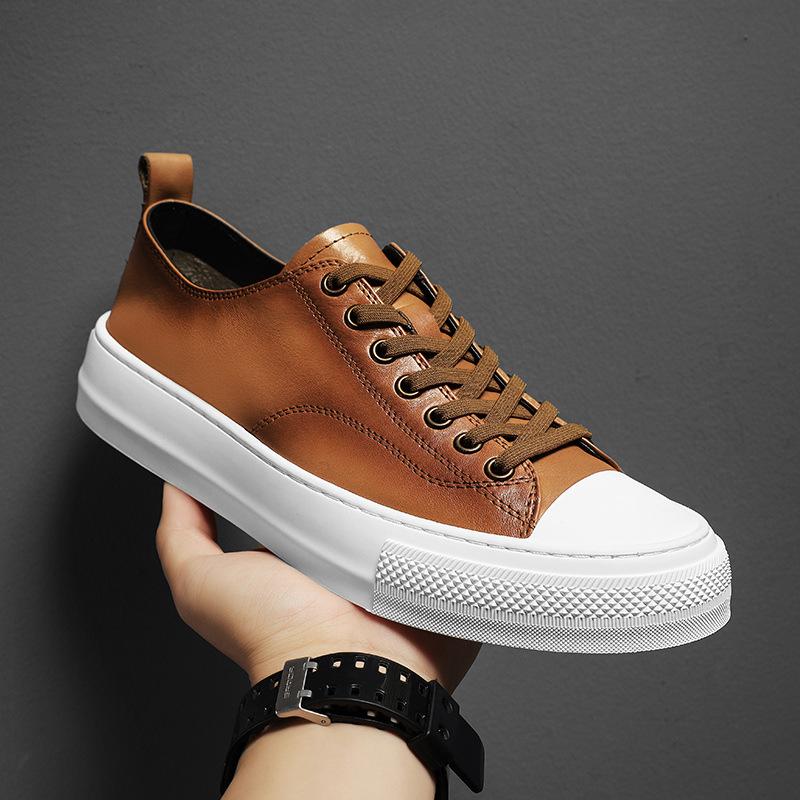 European station men's shoes genuine leather little white shoes men's brand high-end light luxury first-layer cowhide sports and leisure board shoes