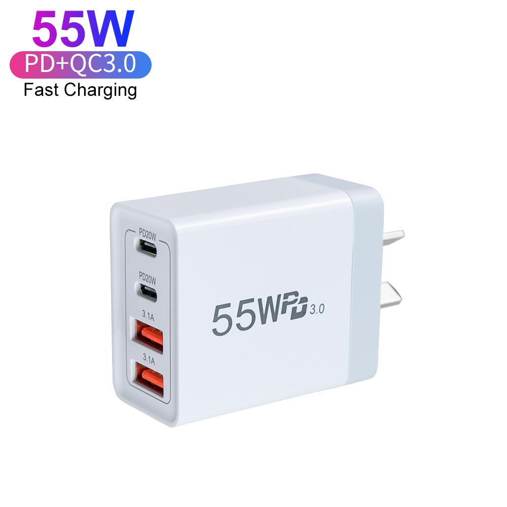 55W AU-Stecker USB-C Wandladegerät 4-Port Schnellladegerät mit PD 20W QC3.0 Ausgangsleistung für Apple für IPhone 13 14 15 Pro