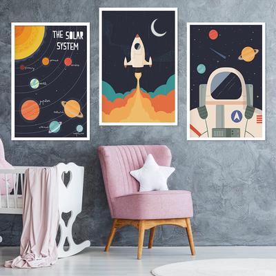 Artă de perete Sistemul Solar Poster Pământ Imprimeu educațional Decorațiune navă spațială rachetă Imagine Poster astronaut pentru grădiniță Decor pentru casă