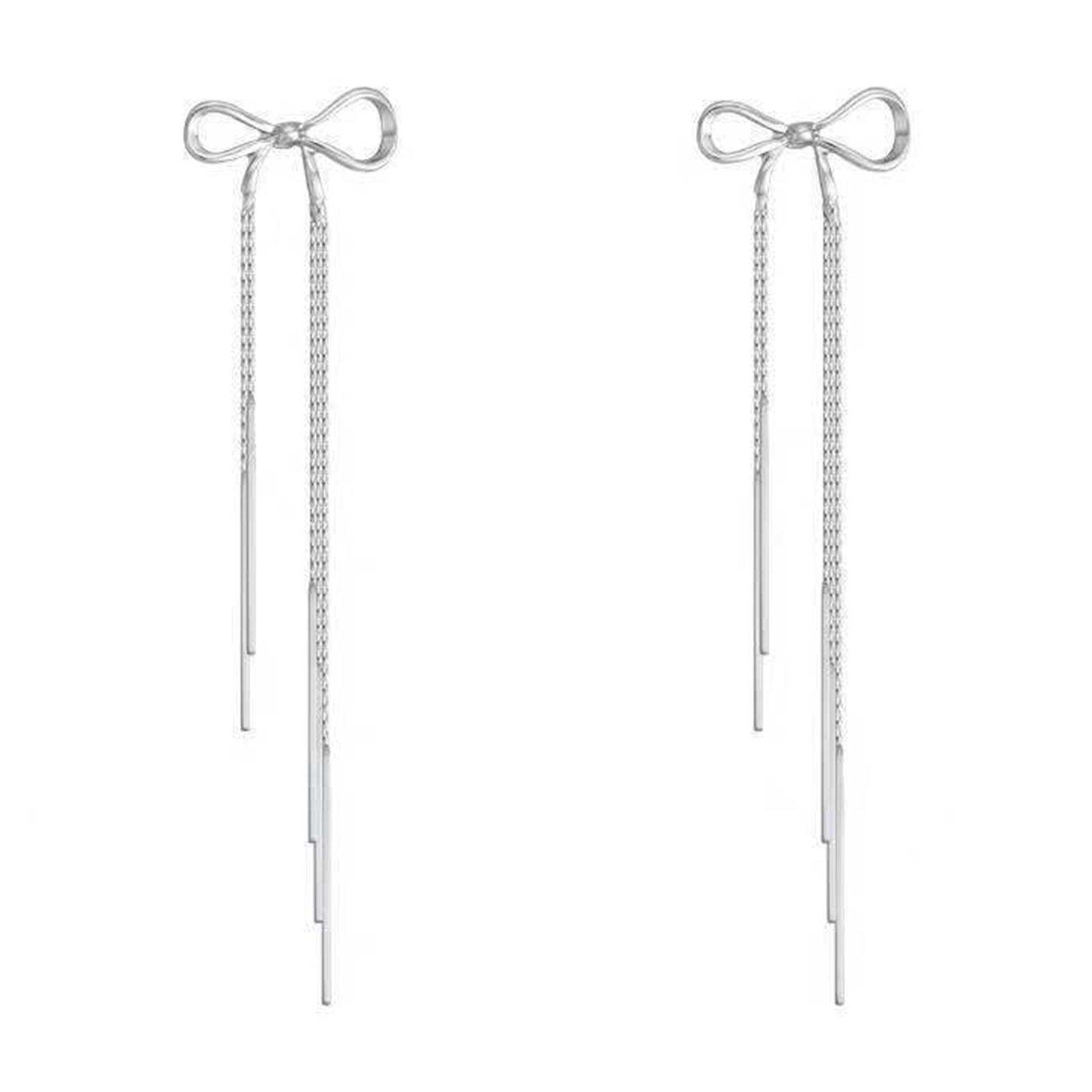 Gorgeous Metal Bowknot Earrings Delicate Long Fringe Ear Hooks Adornment Jewelry 1