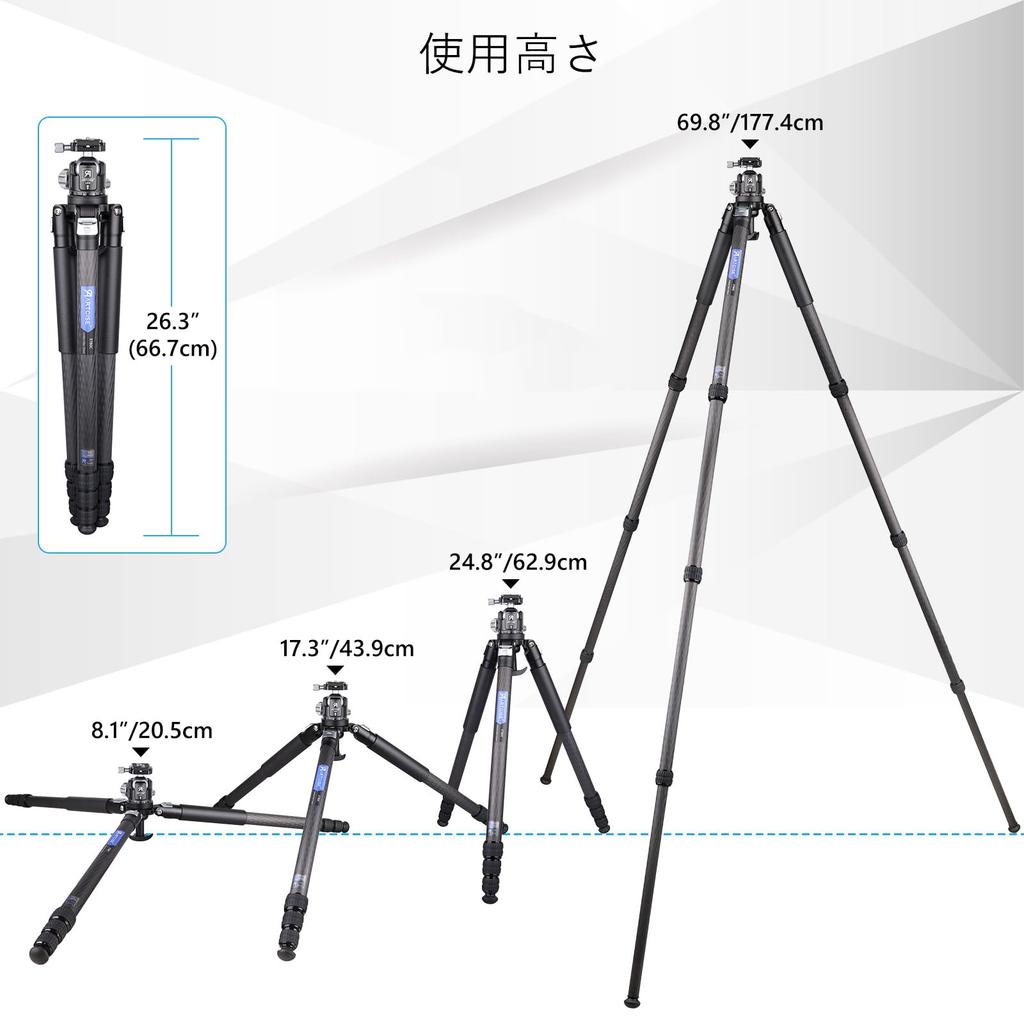 ARTCISE Lightweight Carbon Ball Tripod 44mm Ball Low Center of Gravity Head Tube Compact Travel Carbon Fiber Camera Video CNC 360 Degree Panoramic