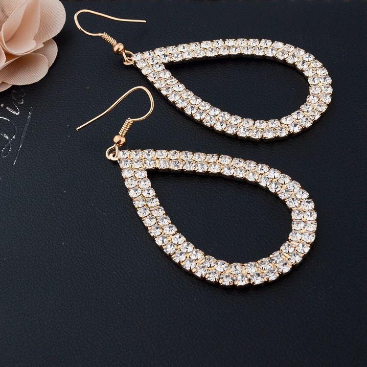 European-American Fashion Rhinestone Water Drop Earrings Studs