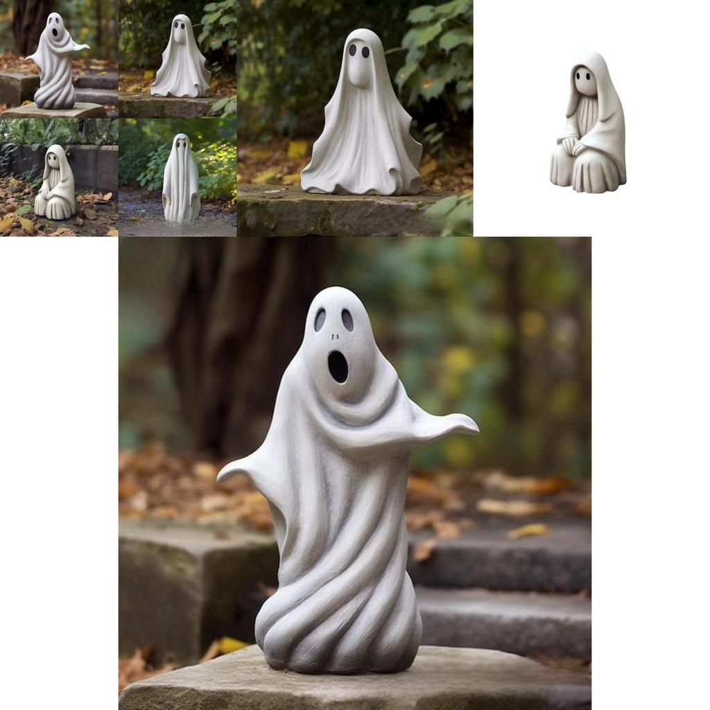 Whimsical White Ghost Lawn Ornament Captivating Resin Garden Sculpture Perfect For Halloween