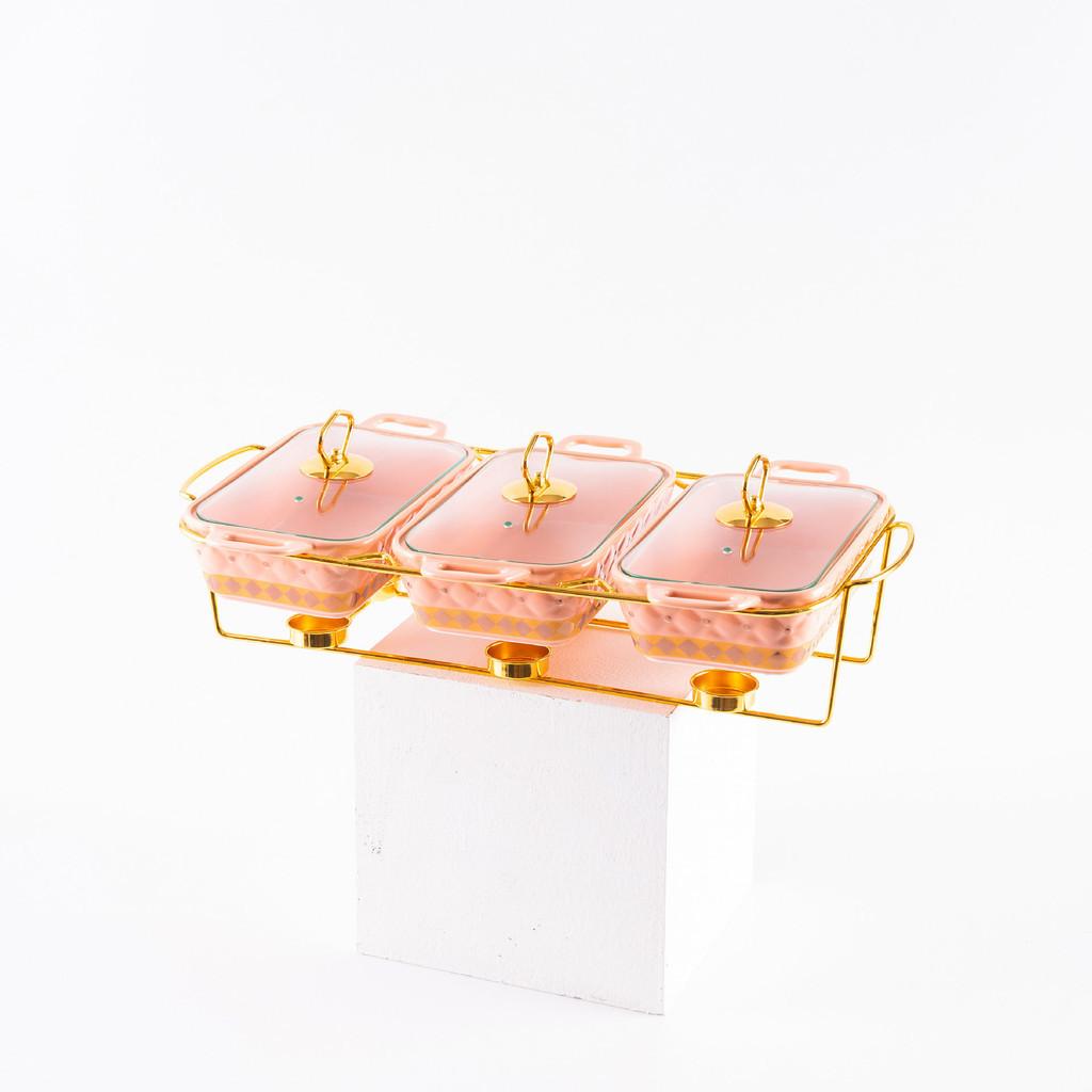 Three-grid Rectangular Ceramic Plate Soup Pot Metal Shelf Hotel Restaurant Hand-Colored Soup Pot Dry Pot Tableware Set