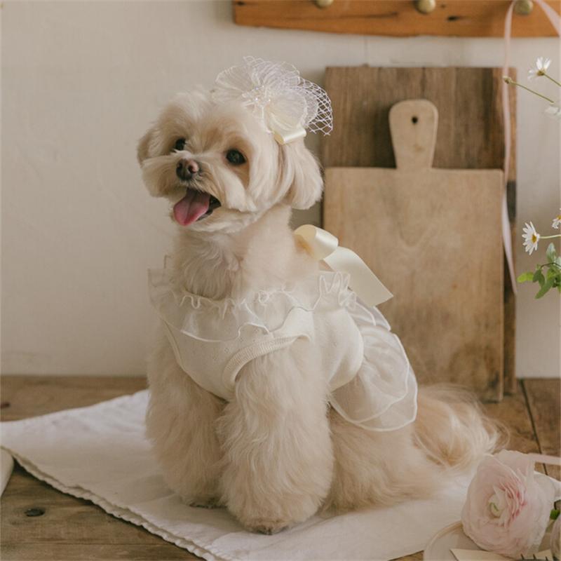Organza Dog Tutu Dress Lace Ruffle Princess Dog Dress for Small Dogs Girl Shih Tzu Yorkie Clothes