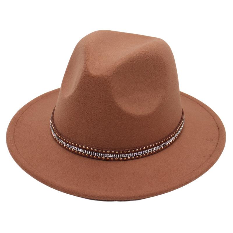 Tibetan Style Top Hat Temperament Jazz Hat British Elegant Felt Hat Big Brim Rivet Woolen Hat Men And Women