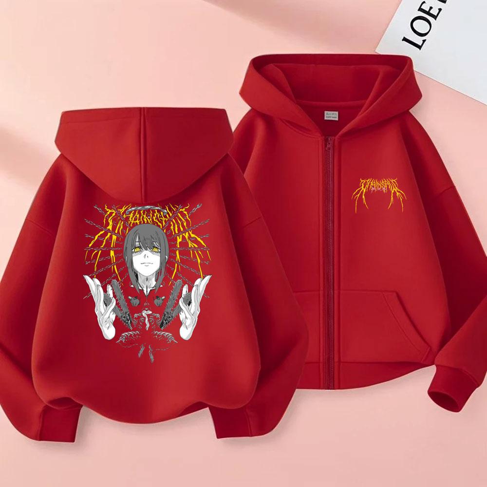 Anime Chaaw Man Denji and Makima Graphic Print Zipper Hoodie Men Women Clothing Manga Fashion Oversized Zip Up Jacket Coat