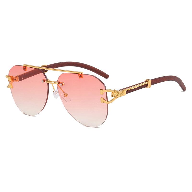 Leopard toad glasses sunglasses wood grain legs double beam frameless trimmed sunglasses European and American fashion trendy sunglasses retro