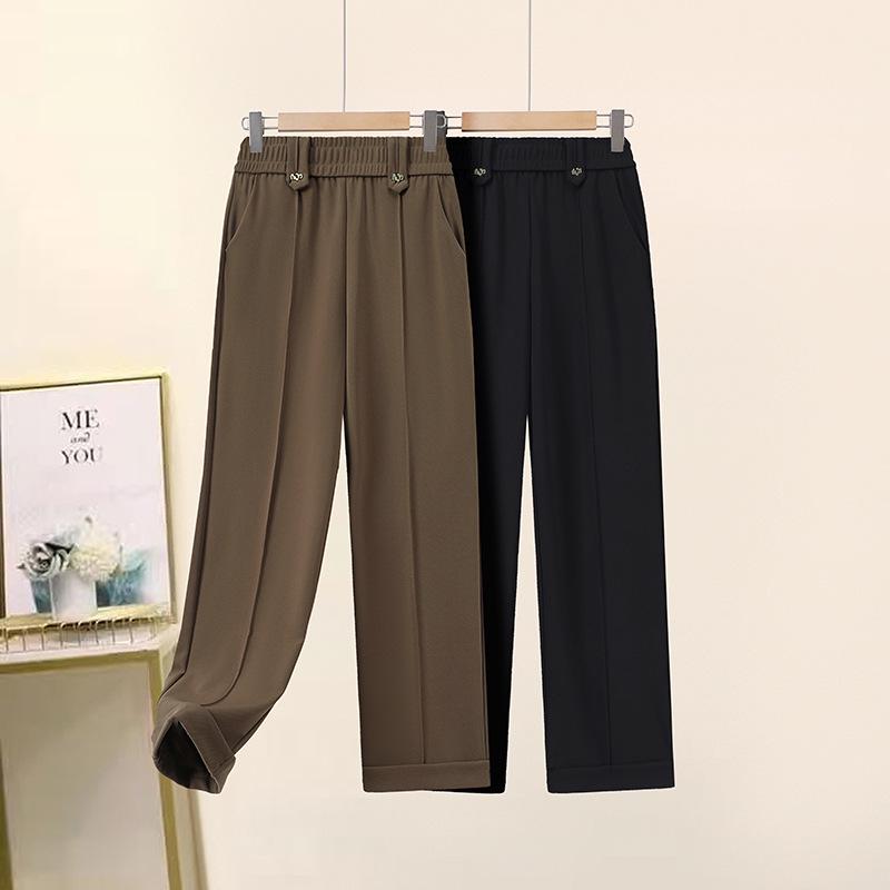 

High-Waisted Straight-Leg Pants for Middle-Aged Women - Lightweight, Loose, and Versatile for Spring and Summer XXL (suggested 110-125 jin) чорний