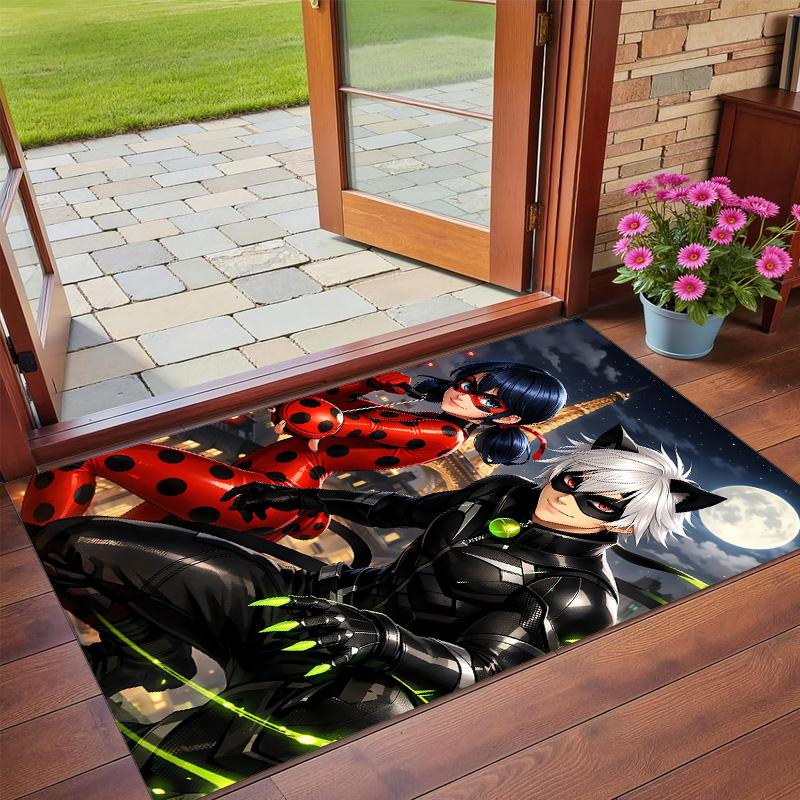 Tappeto in peluche di velluto di cristallo con stampa Miraculous Ladybug Anti?Indumenti da notte?Tappeto da Pavimento Resistente per Decorazione Domestica Interna