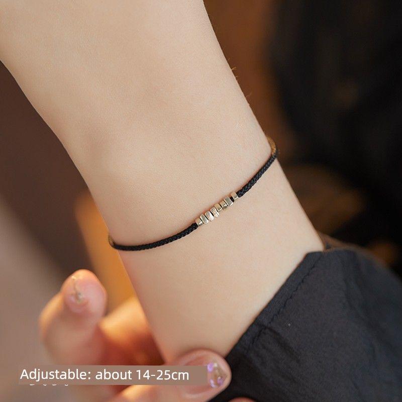 

Браслет из стерлингового серебра S925, браслет из красной веревки для пары из сломанного серебра, год судьбы, мужской и женский, счастливые бусины, счастливый, безопасный, ручной работы, шнурок для ношения 8 broken silver-Elegance Black