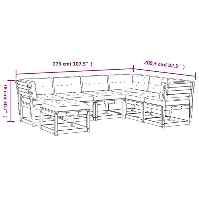 VidaXL Salon de Jardin avec Coussins 7 pcs, Canapés de Patio, Ensemble de Meubles, Mobilier de Terrasse Extérieur, Bois de 3216930