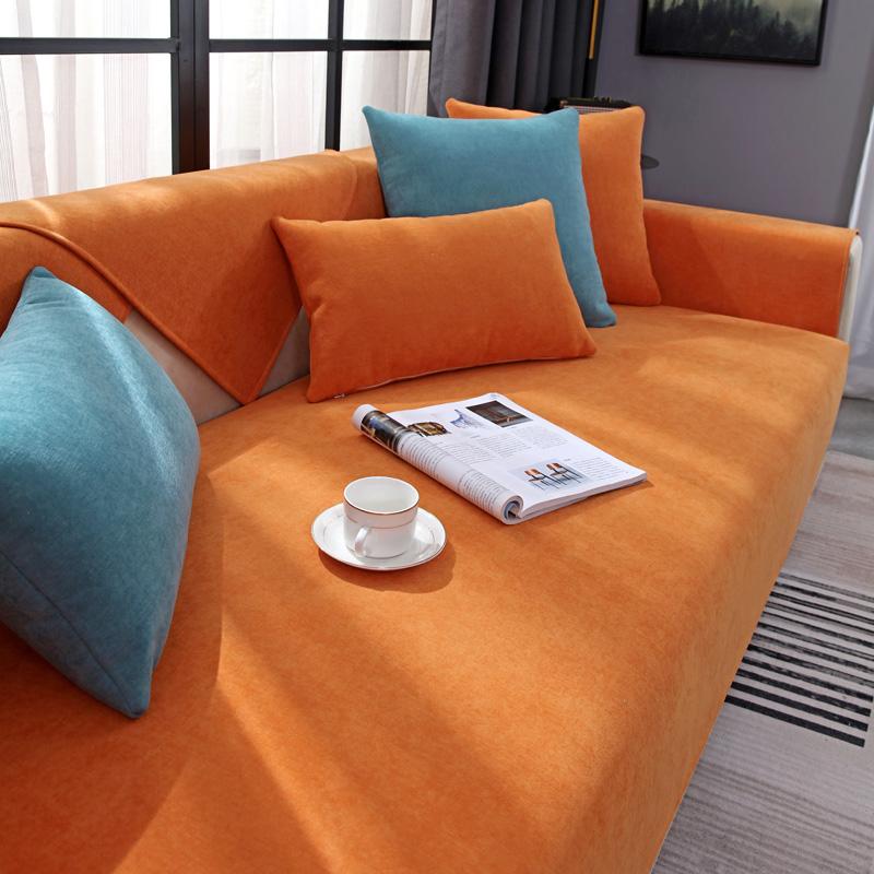 Ensfarget sofahåndkle for stue Chenille sofa Pute Sofatrekk Moderne Minimalistisk Hjørnesofatrekk Multi-størrelser