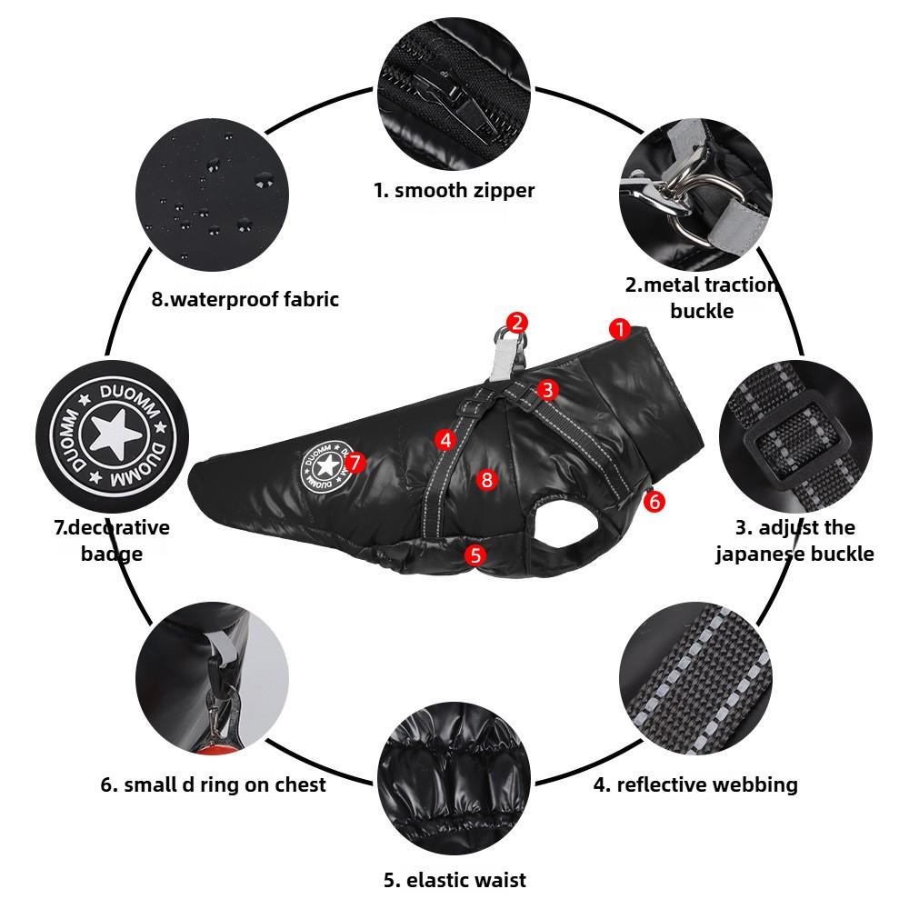 Pet Supplies Autumn and Winter Dog Clothes Waterproof Windproof Dog Cotton Coat Reflective Warm Comfortable Breathable Puppy Clothes