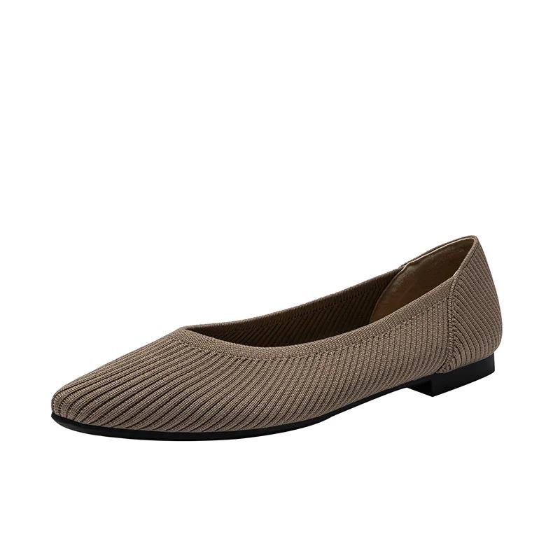 Women's Flat Shoes Spring and Autumn Fashion Knitted Breathable Non Slip Rubber Sole Pointed Women Comfortable Casual Boat Shoes