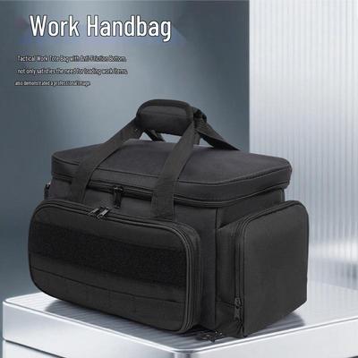 Upgraded Tactical Black Tool Storage Bag with Support Lid, Thick Bottom, Non-Slip, Wear-Resistant.