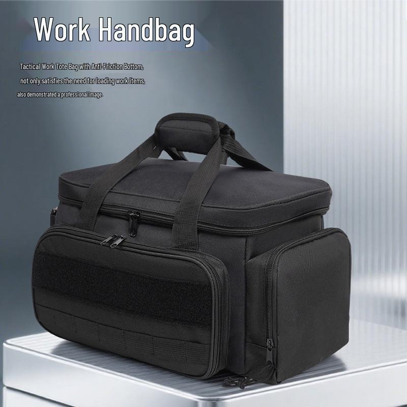 Sac de rangement d'outils tactique noir amélioré avec couvercle de support, fond épais, antidérapant, résistant à l'usure.