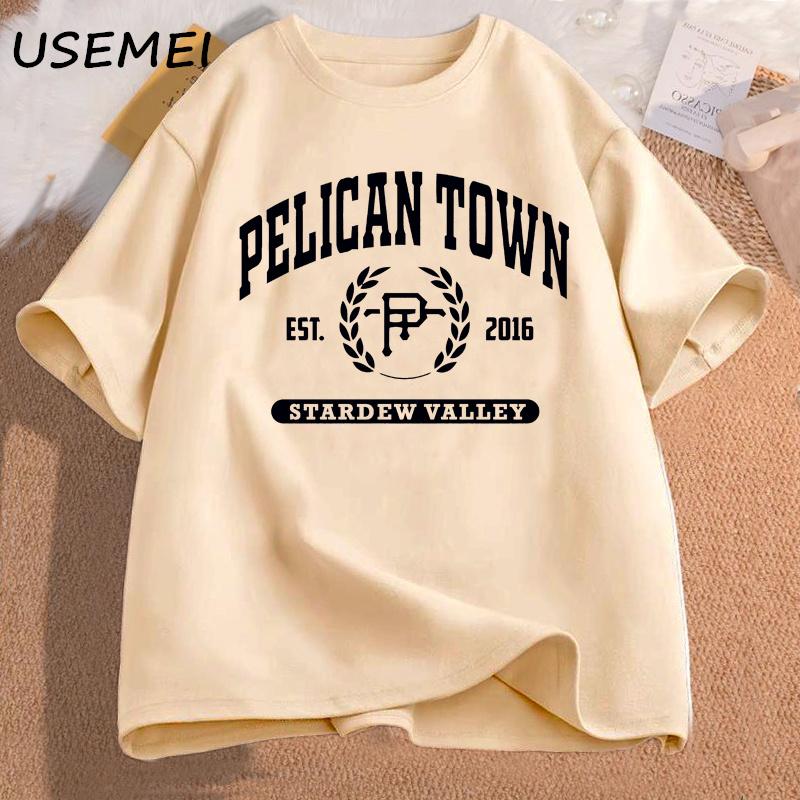 Pelican Town TShirt Stardew Valley Tee Women Print T Shirt Top Women Aesthetic Clothing Tshirts Cotton Short Sleeve Female Tee