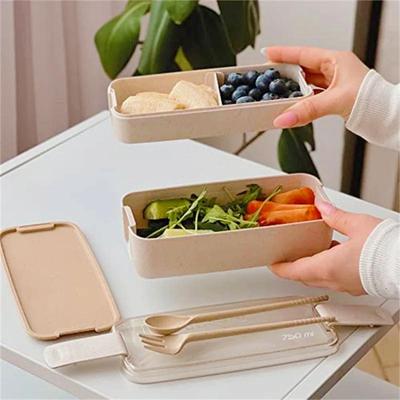 Portable Three-Layer Wheat Straw Lunch Box with Compartment, Microwave Safe and Sealed for Fat-Reducing Meals