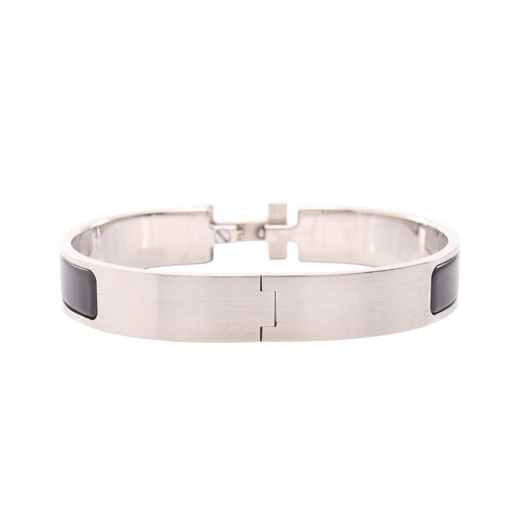 Used HERMES Click H Bangle Stainless Steel enamel Silver Black Used Women