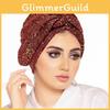 Bohemian Damen Satin Stoff Kopfwickel mit Goldknopfverschluss für Frühling und Winter