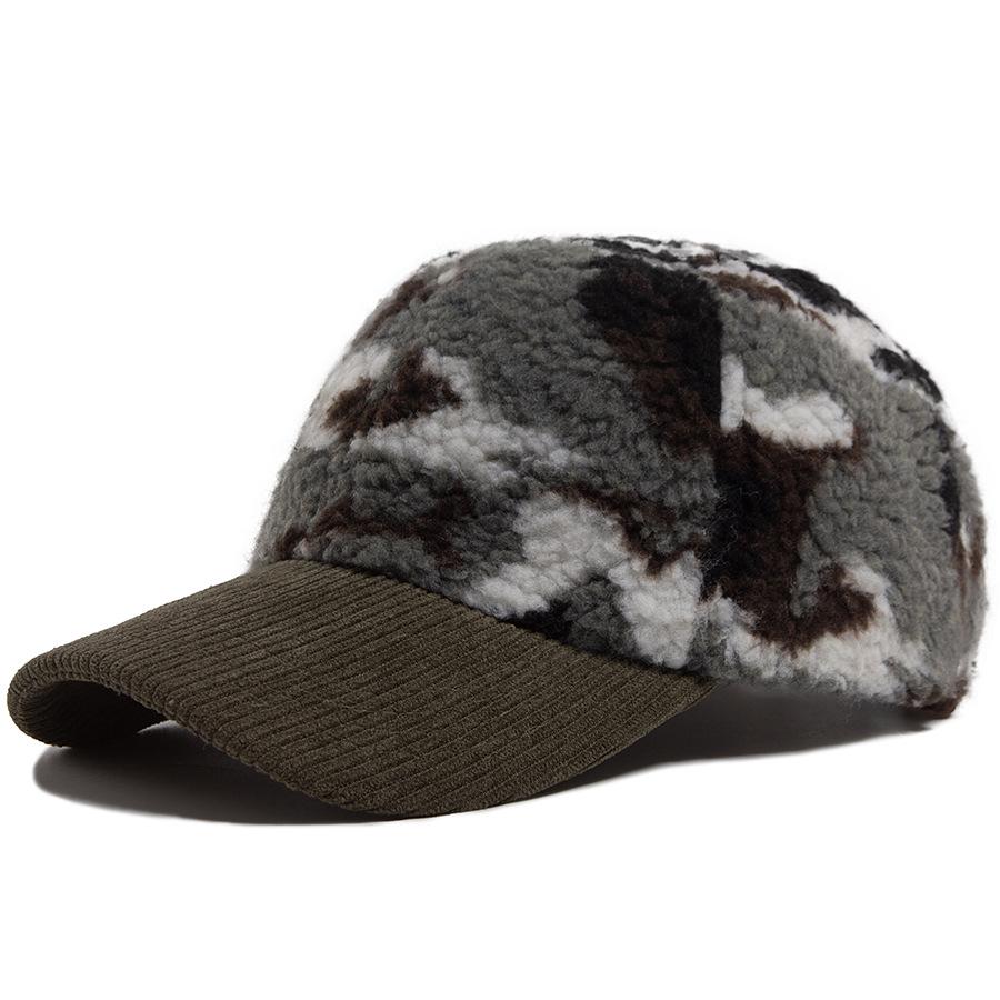 Camouflage Lammwolle Baseballkappe - Unisex Herbst/Winter Warme Entenschnabel Sonnenhut