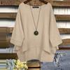 Summer Blusas Mujer Woman Cotton Asymmetrical Hem High-Low Blouses 3/4 Sleeve Loose O-Neck Everyday Tops