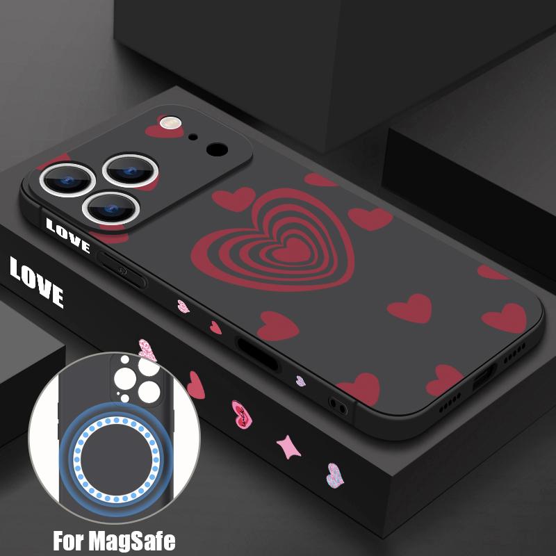 For iPhone 17 Pro Max Case Luxury Love Hearts Pattern Magnetic For Magsafe Soft Cover For iPhone 16 15 14 13 Pro Max 17E 16E