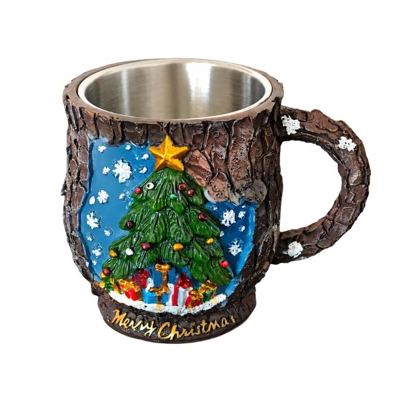 Christmas Tea Cup with Holiday Relief Pattern, Molded Shell, Metal Inner Cup for Gift Use and Winter Table Service