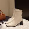 New High Quality Ladies Shoes Zipper Women's Boots Autumn Square Toe Solid Short Barrel Chunky Heels Fashion Mid Calf Boots
