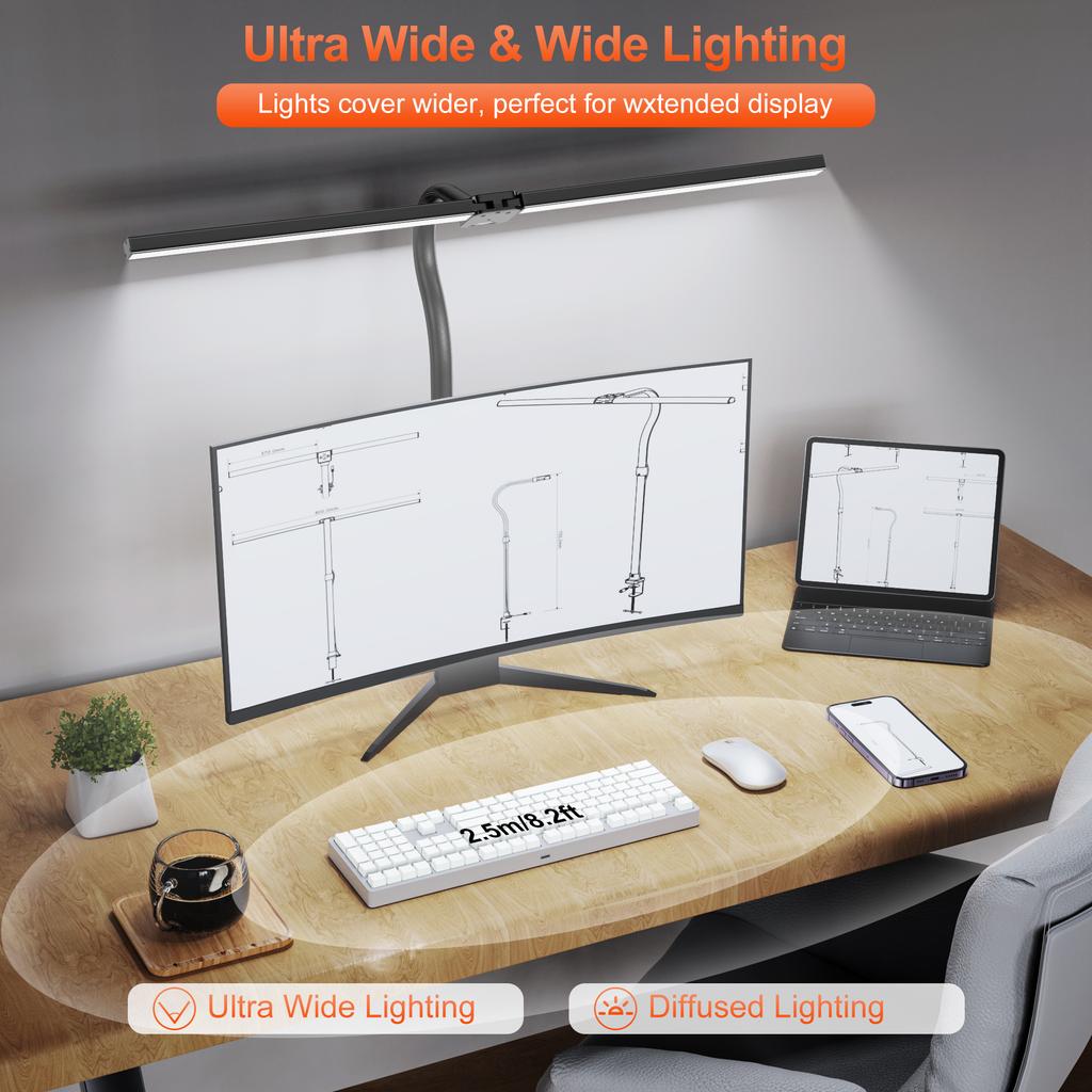 Double Head LED Clip Remote Control Desk Lamp 24W Swing Arm L-Shaped Architect Dimmable Transformable Reading Computer Light