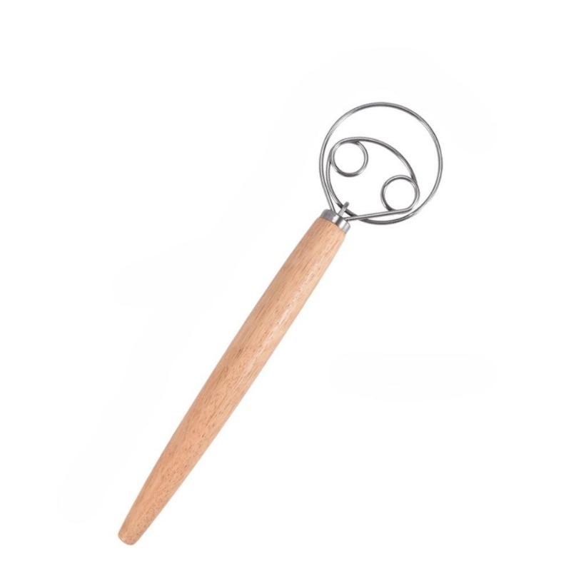 

1 шт. Миксер для теста, Ручной миксер из нержавеющей стали, Деревянная ручка, Кухонные инструменты для выпечки тортов, десертов, пиццы 1pc two-loop style