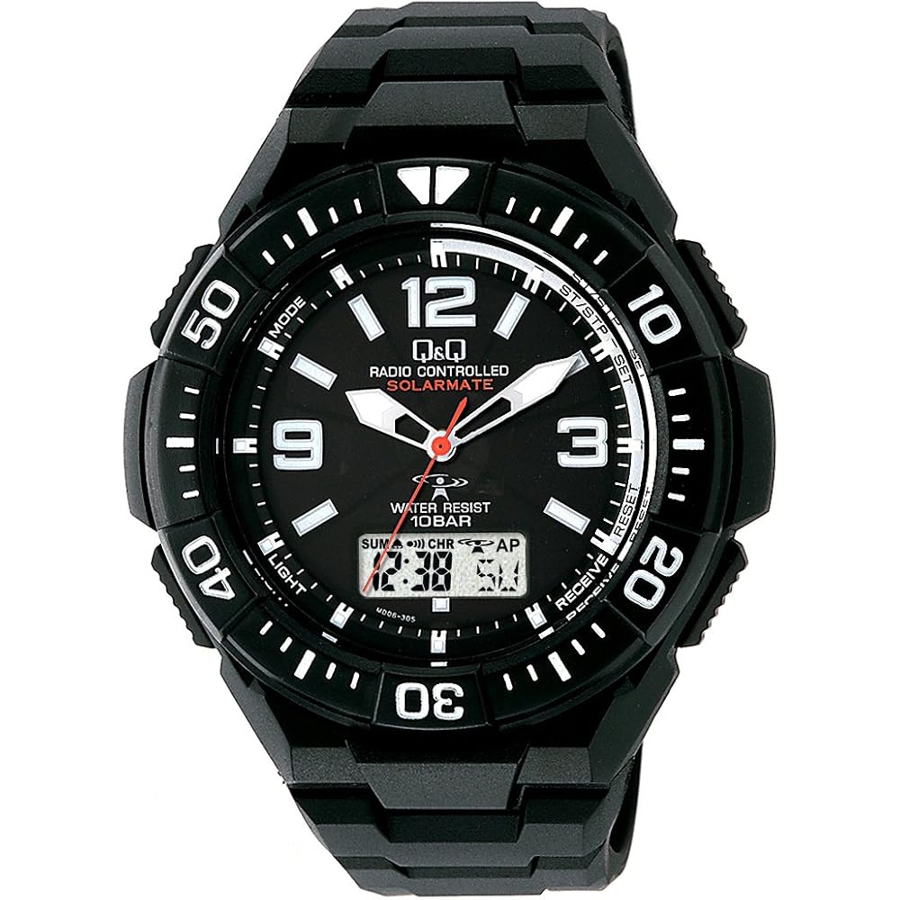 [Citizen Q&Q] 10 ATM Waterproof Radio Wave Solar Watch (Black/ Radio Controlled Watch), No Batter...