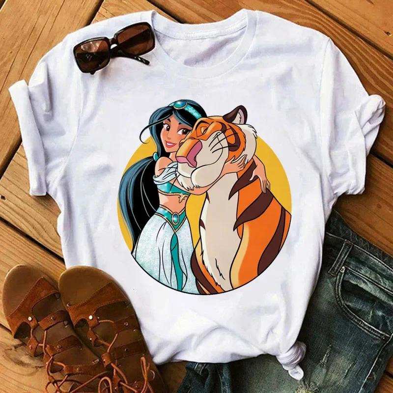Disney Princess Creative Printed Short Sleeve Tshirt 2025 Summer New Women Cute Plus Size Harajuku Loose Casual Comfortable Top